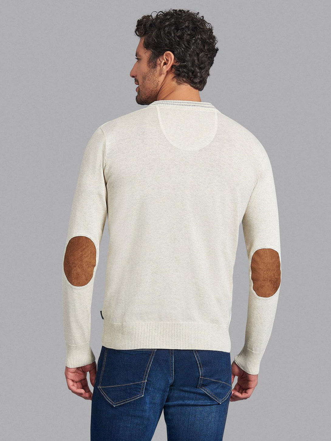 Beverly Hills Polo Club UK-ESSENTIAL TIPPED V-NECK COTTON KNIT SWEAT HEATHER OATMEAL