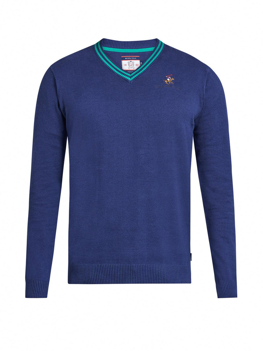 Beverly Hills Polo Club UK-ESSENTIAL TIPPED V-NECK COTTON KNIT SWEAT TRUE NAVY