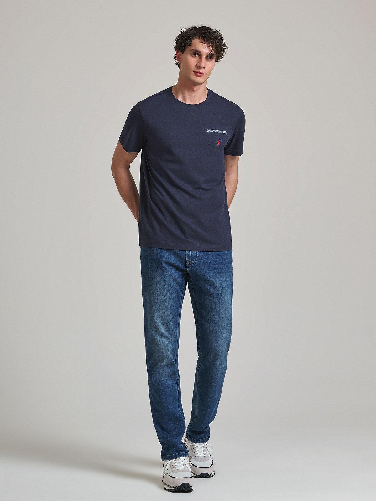 JP 1880 T-Shirt Uomo Blu Navy | Maglia In Jersey Fiammato Con Tasca, Manica Corta - Taglie Forti Fino A 8XL