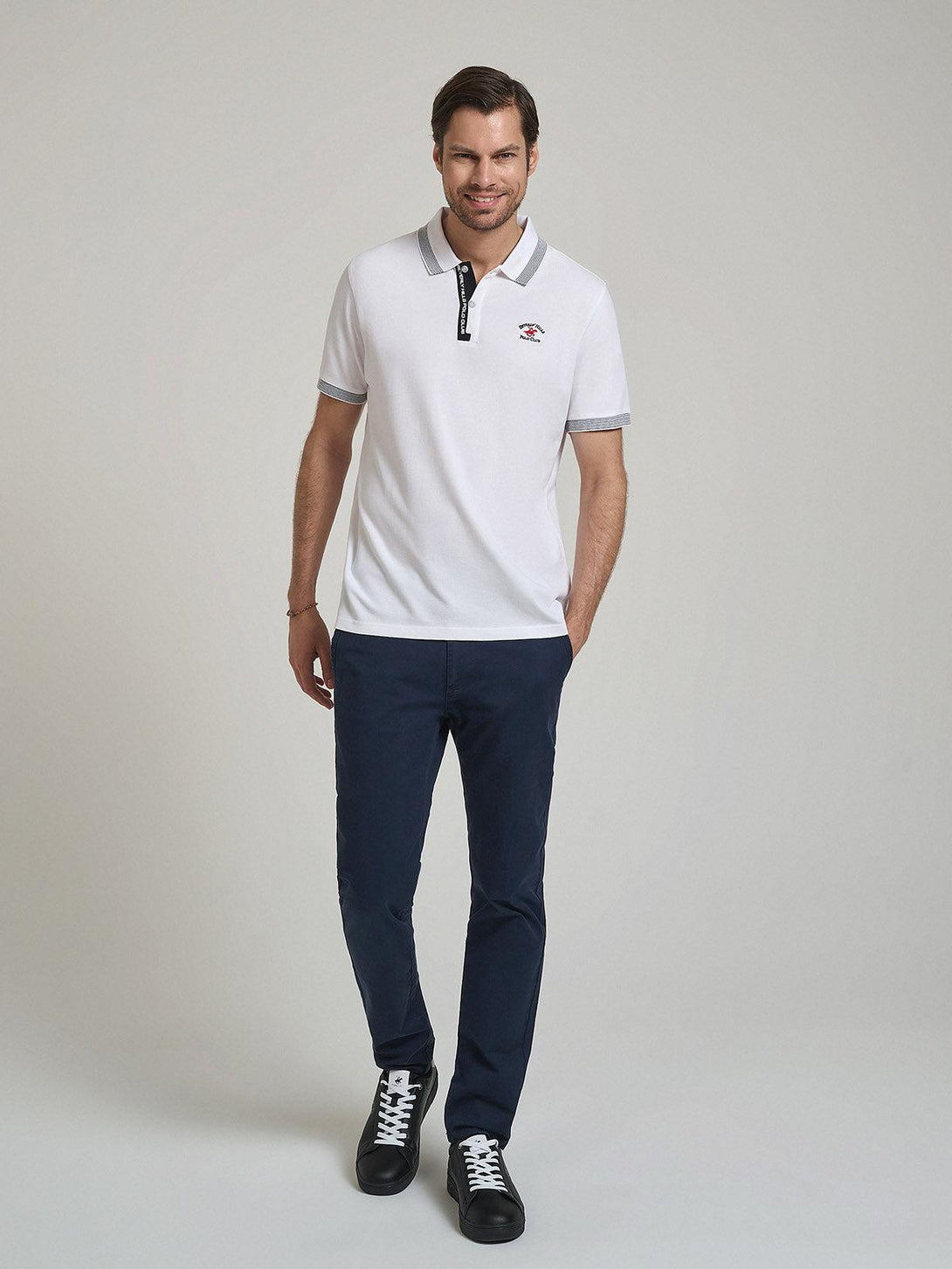 Beverly Hills Polo Club UK-FINE TIPPED POLO SHIRT WHITE