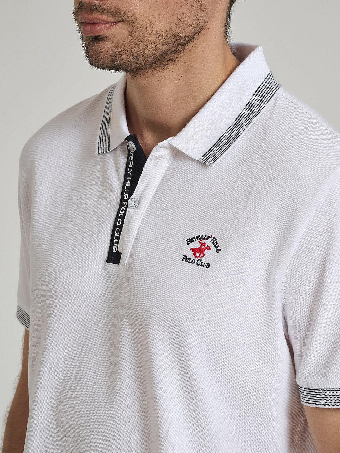 Beverly Hills Polo Club UK-FINE TIPPED POLO SHIRT WHITE