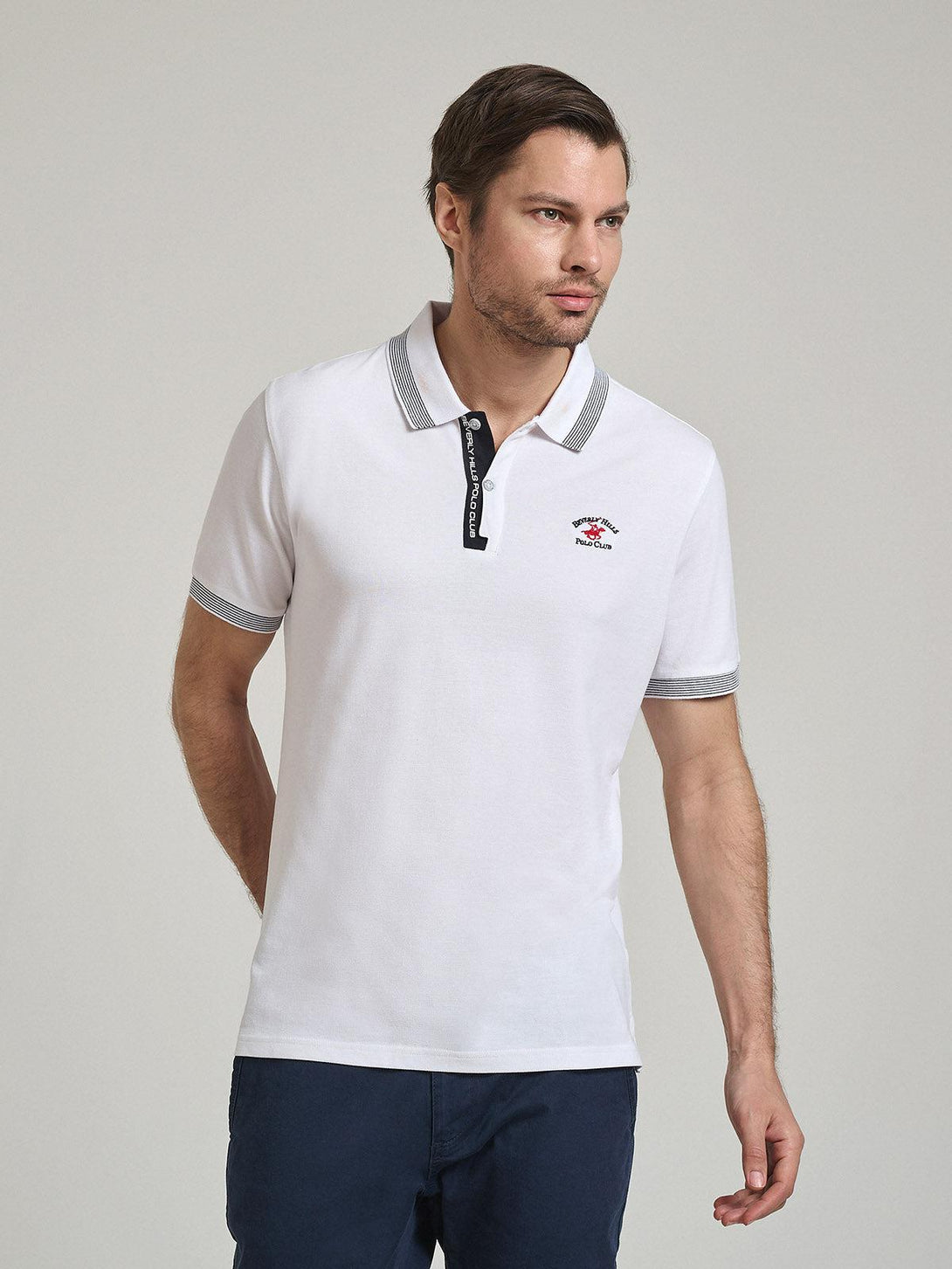 Beverly Hills Polo Club UK-FINE TIPPED POLO SHIRT WHITE