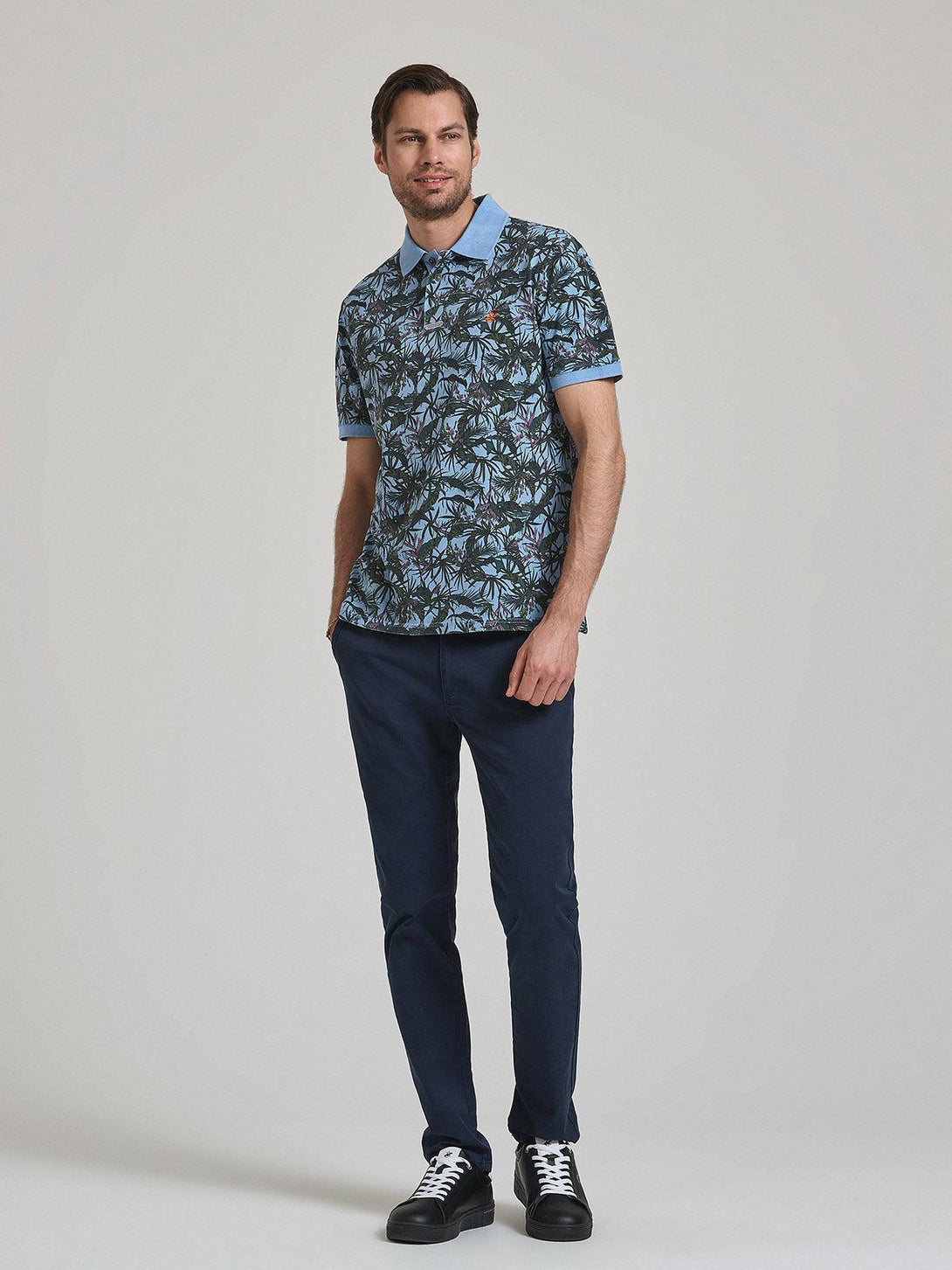 Beverly Hills Polo Club UK-FLORAL PRINT POLO SHIRT BLUE SKY