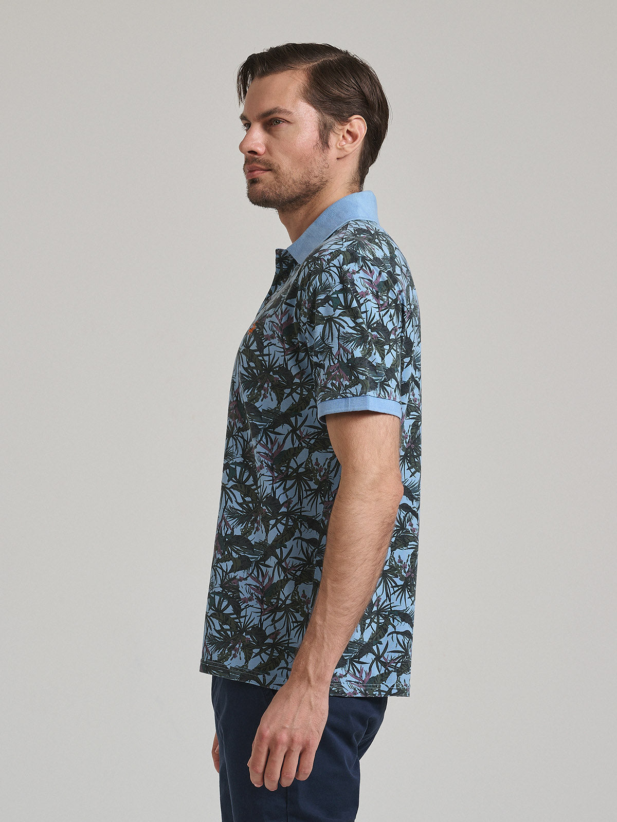 FLORAL PRINT POLO SHIRT BLUE SKY BEVERLY HILLS POLO CLUB