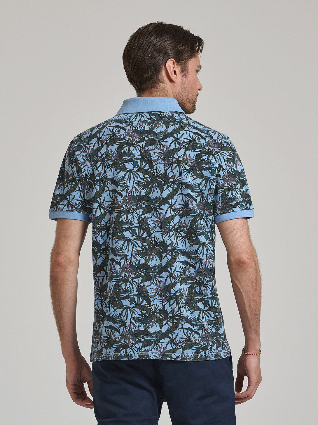 Beverly Hills Polo Club UK-FLORAL PRINT POLO SHIRT BLUE SKY