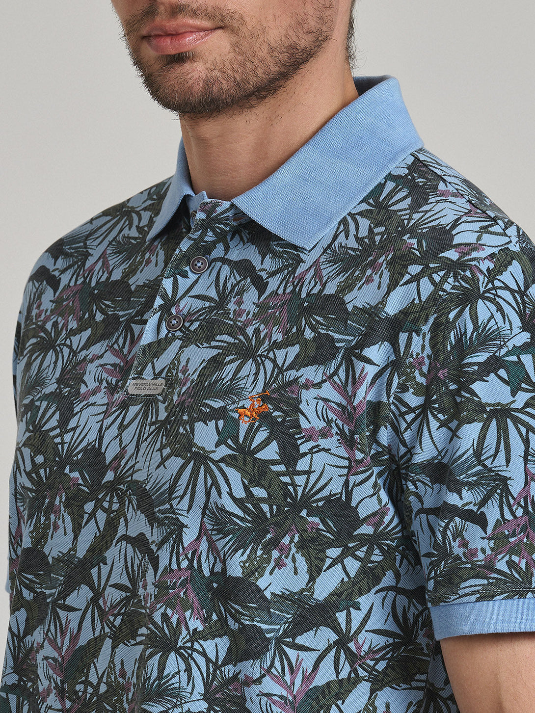 Beverly Hills Polo Club UK-FLORAL PRINT POLO SHIRT BLUE SKY