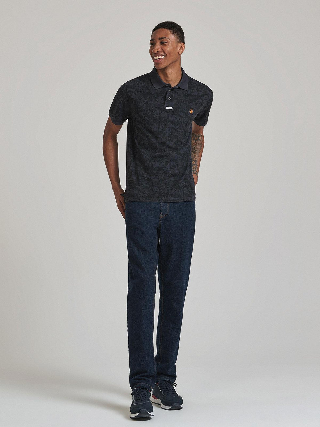 Beverly Hills Polo Club UK-FLORAL PRINT POLO SHIRT NAVY