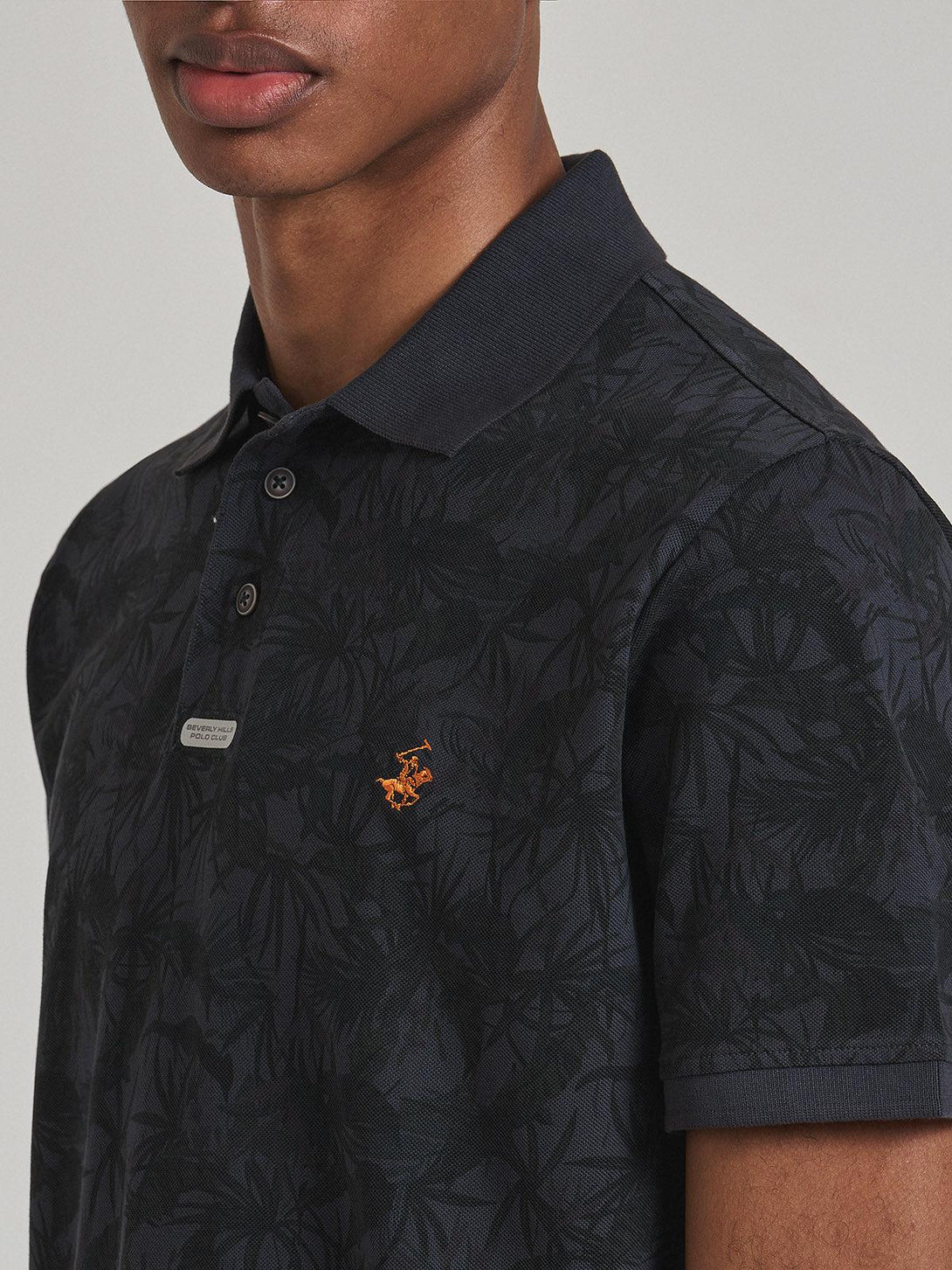 Beverly Hills Polo Club UK-FLORAL PRINT POLO SHIRT NAVY