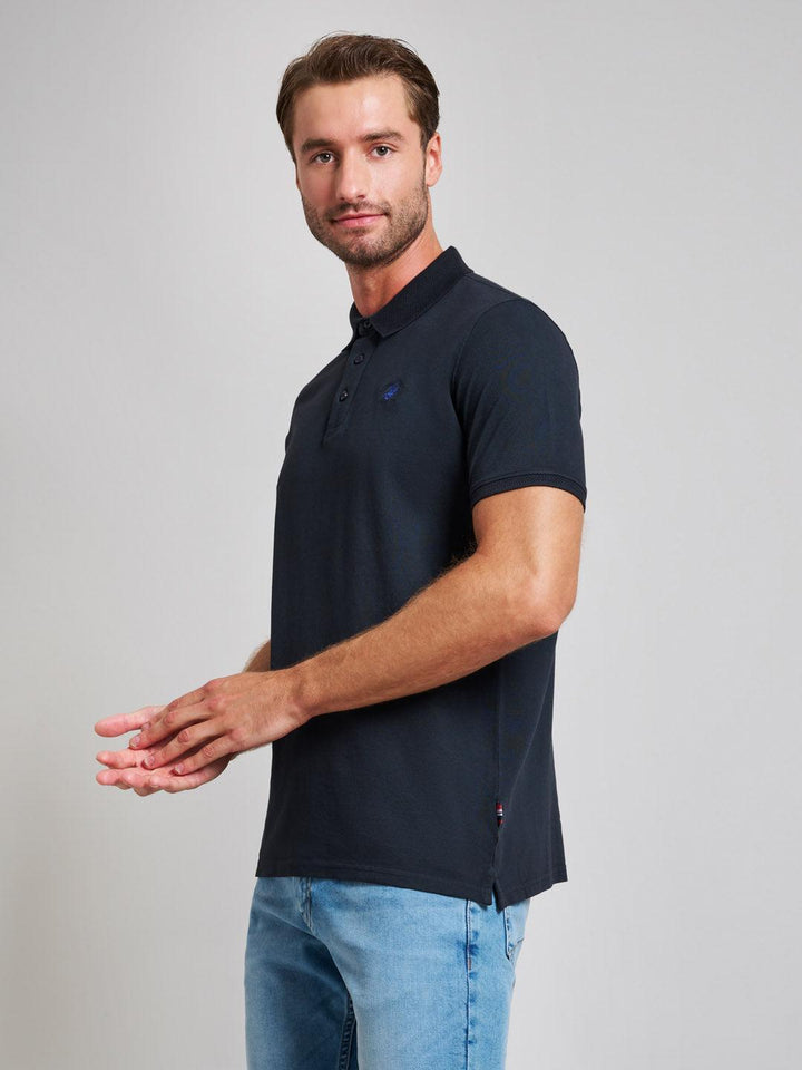 Beverly Hills Polo Club UK-GARMENT DYED MODERN SLIM FIT POLO SHIRT DARK NAVY