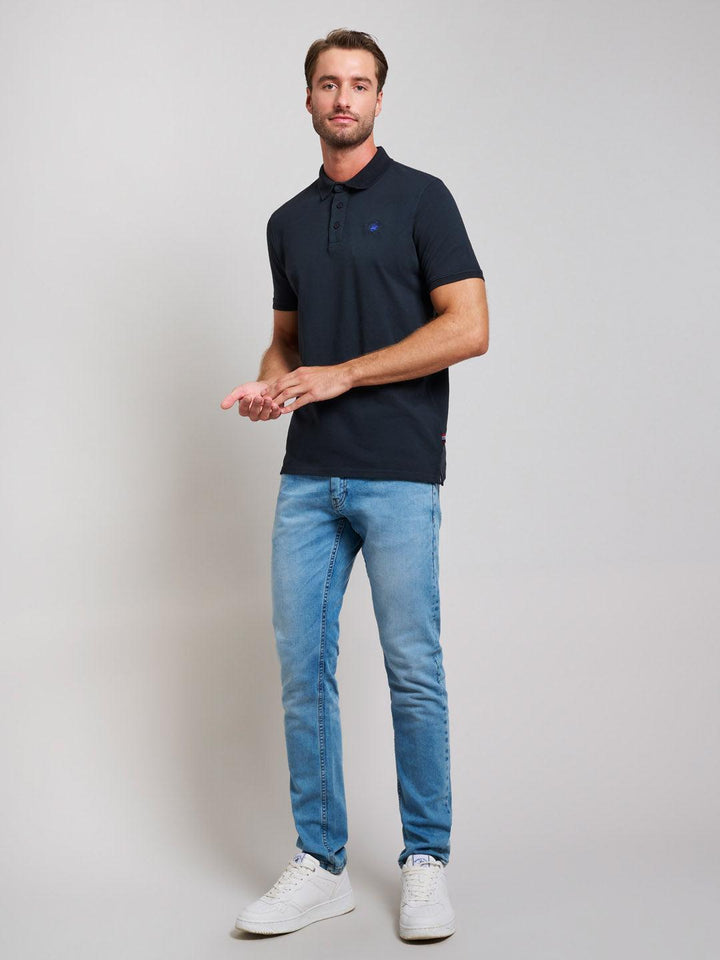 Beverly Hills Polo Club UK-GARMENT DYED MODERN SLIM FIT POLO SHIRT DARK NAVY