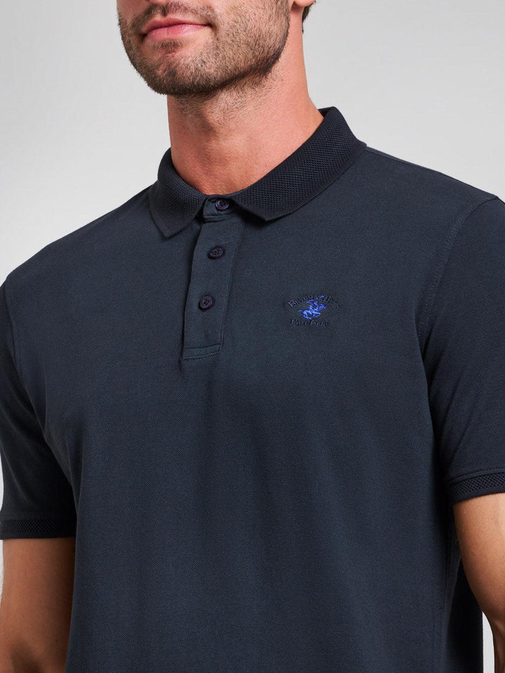 Beverly Hills Polo Club UK-GARMENT DYED MODERN SLIM FIT POLO SHIRT DARK NAVY