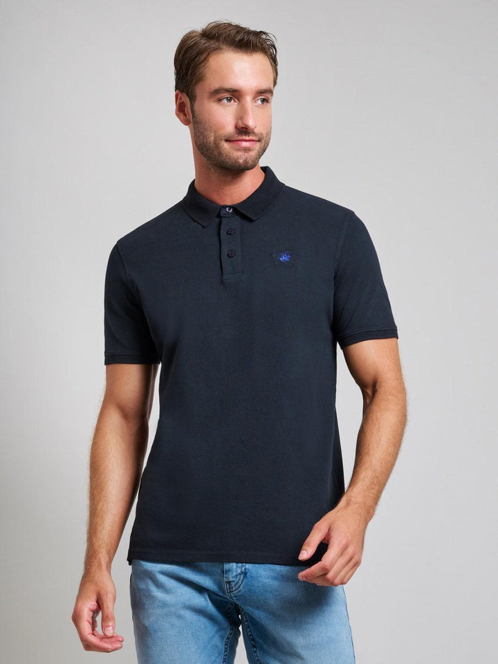 Beverly Hills Polo Club UK-GARMENT DYED MODERN SLIM FIT POLO SHIRT DARK NAVY