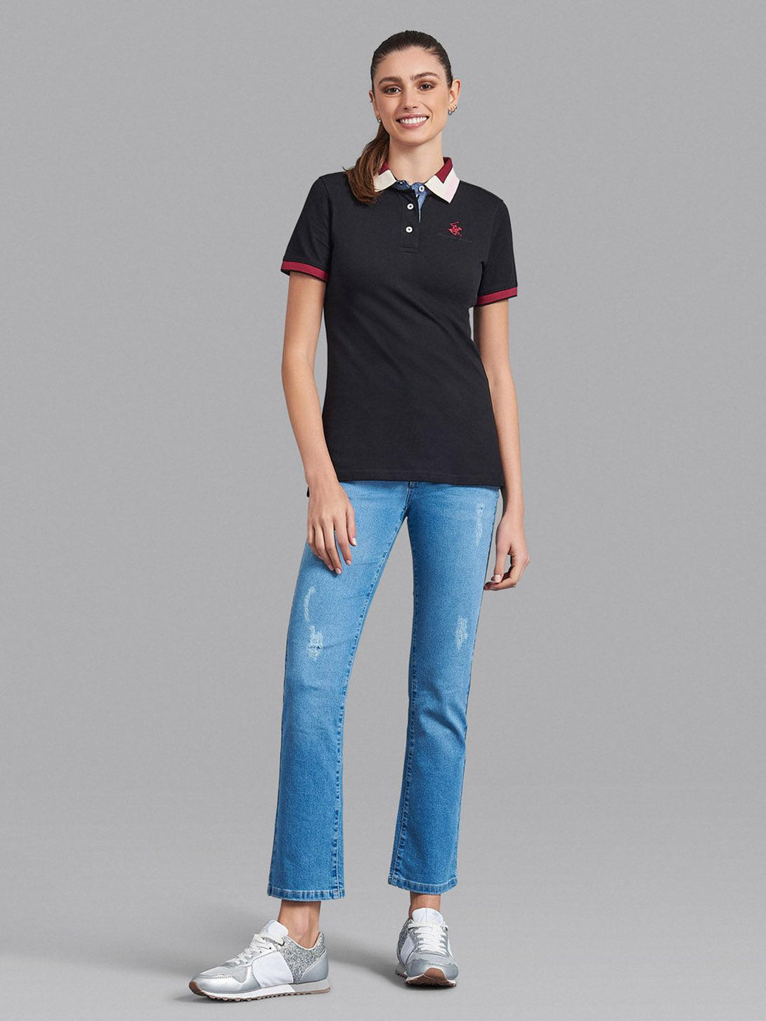 Beverly Hills Polo Club UK-GEOMETRIC COLLAR POLO SHIRT BLACK