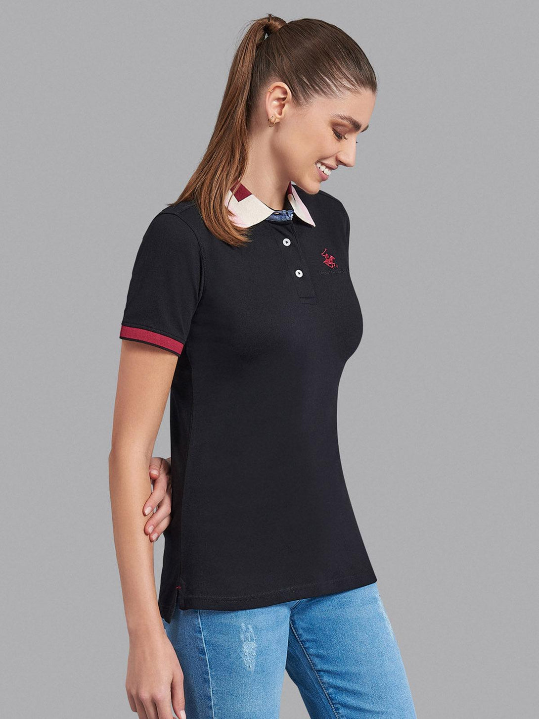 Beverly Hills Polo Club UK-GEOMETRIC COLLAR POLO SHIRT BLACK