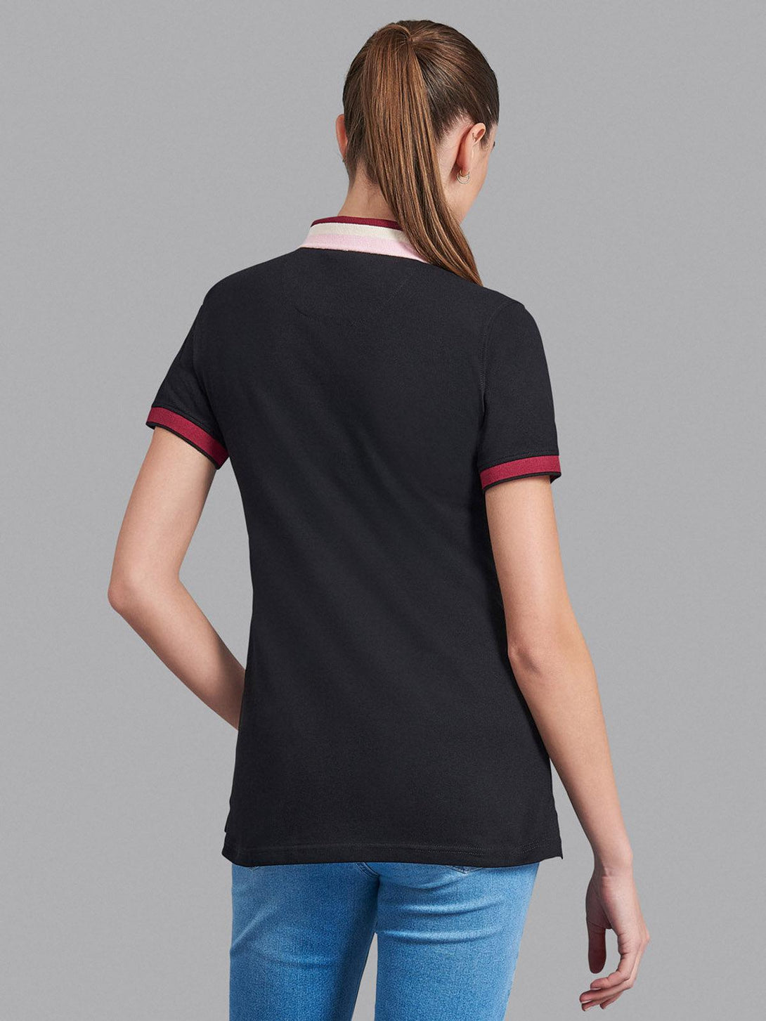 Beverly Hills Polo Club UK-GEOMETRIC COLLAR POLO SHIRT BLACK