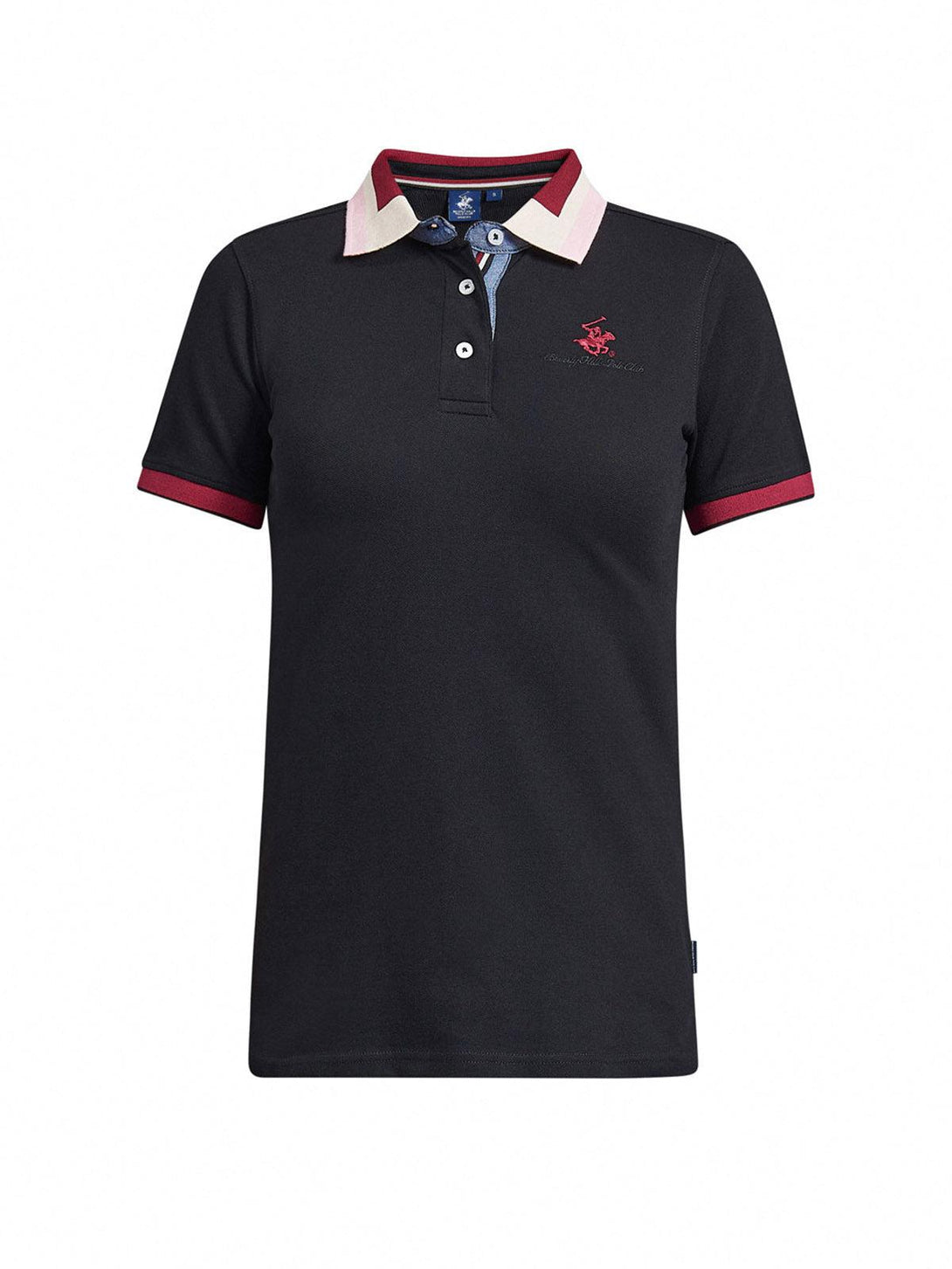 Beverly Hills Polo Club UK-GEOMETRIC COLLAR POLO SHIRT BLACK