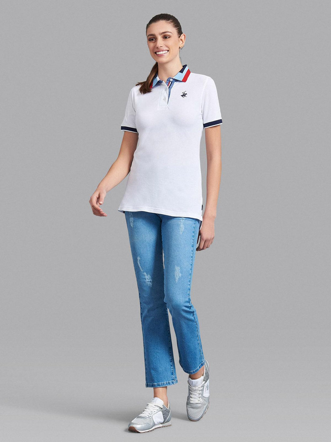 Beverly Hills Polo Club UK-GEOMETRIC COLLAR POLO SHIRT WHITE