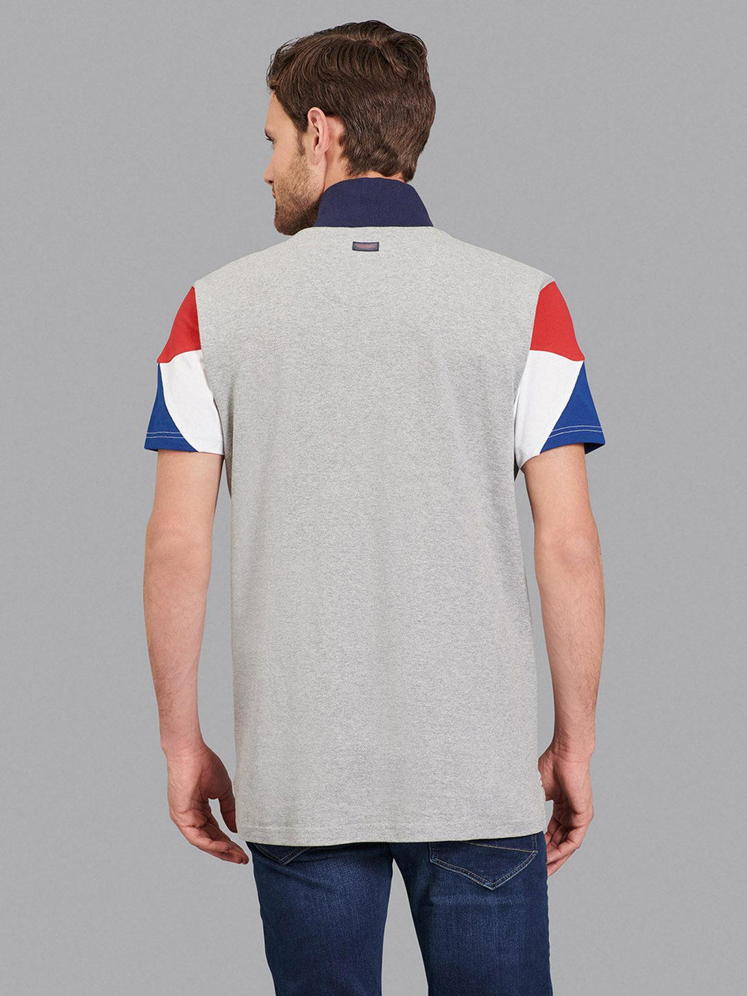 Beverly Hills Polo Club UK-GEOMETRIC TEAM CONTRAST TRIPLE LOGO POLO SHIRT HEATHER GREY