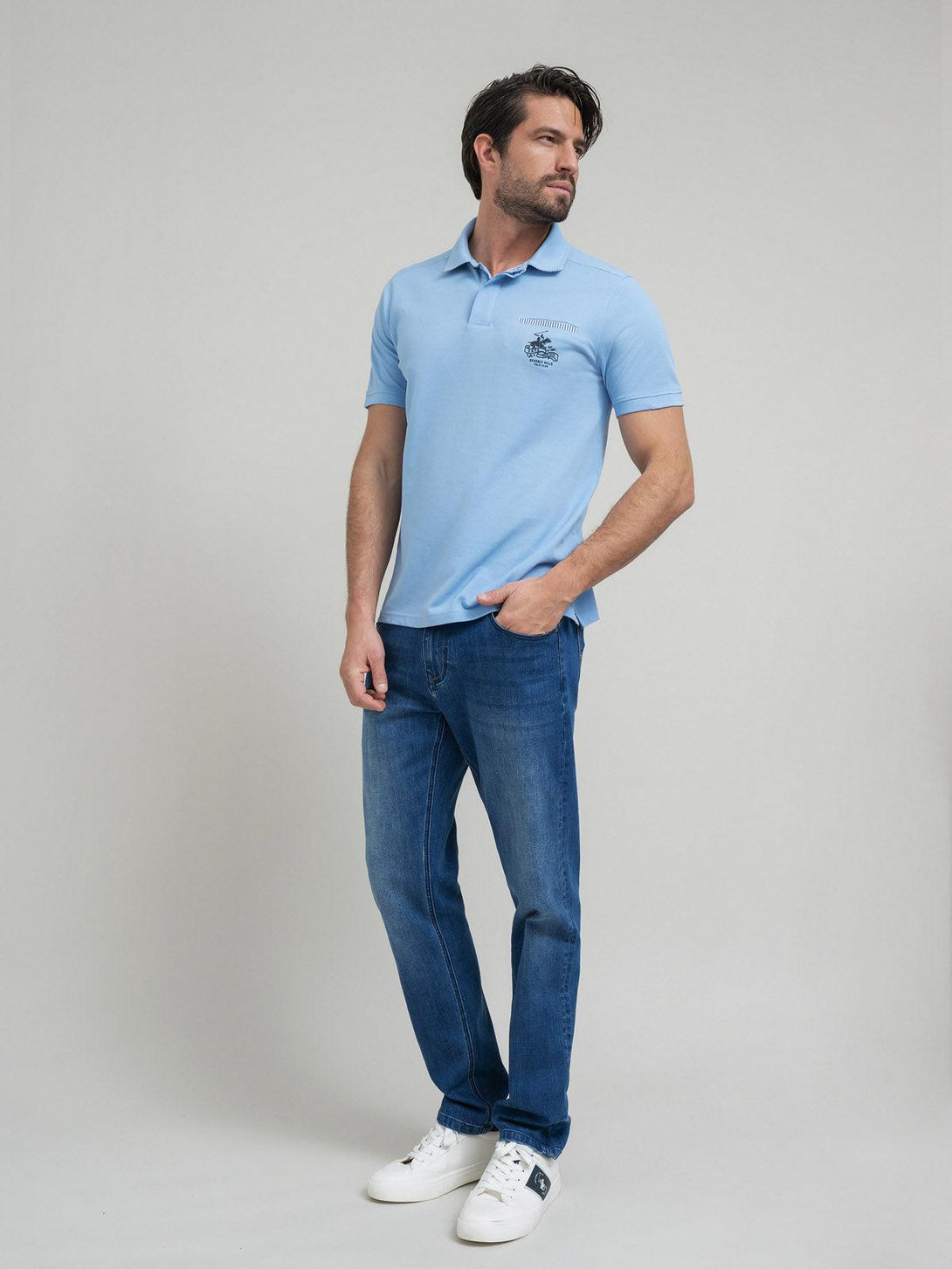 Beverly Hills Polo Club UK-HIDDEN POCKET POLO SHIRT BLUE SKY