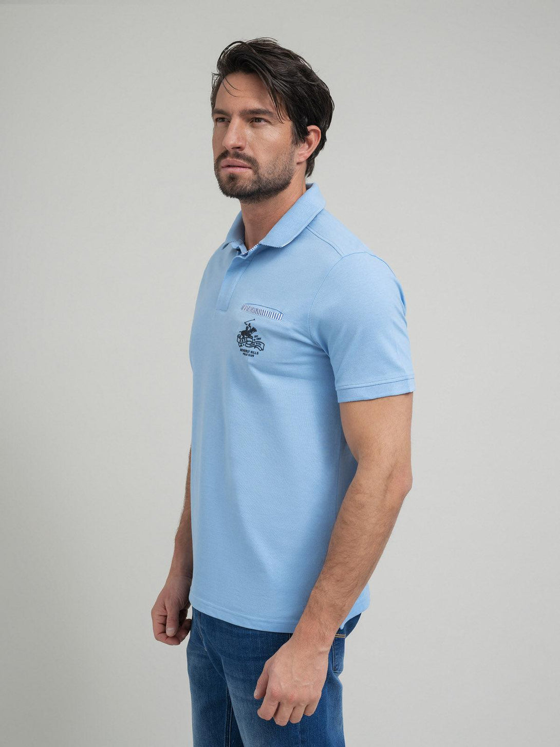 Beverly Hills Polo Club UK-HIDDEN POCKET POLO SHIRT BLUE SKY