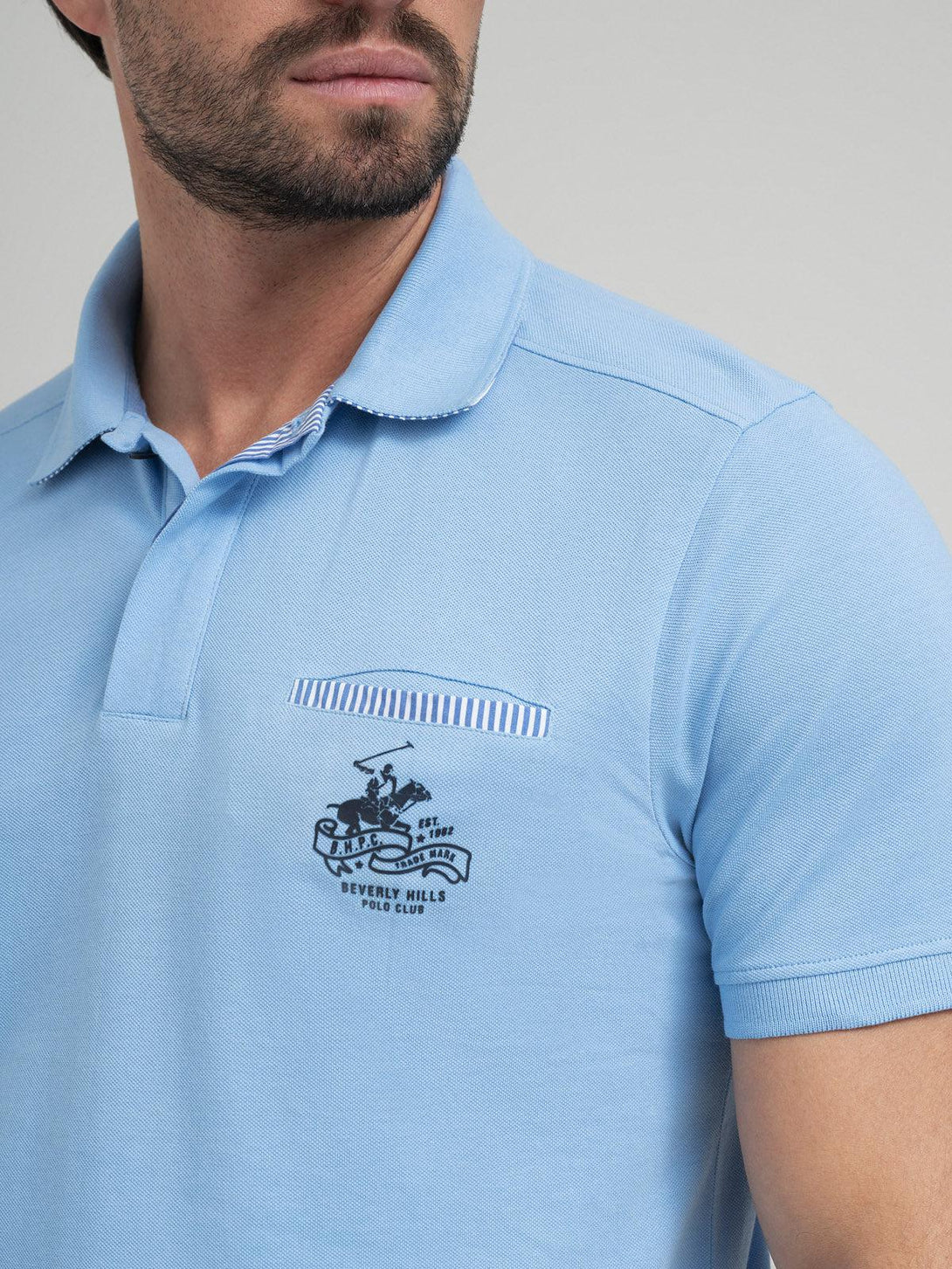 Beverly Hills Polo Club UK-HIDDEN POCKET POLO SHIRT BLUE SKY