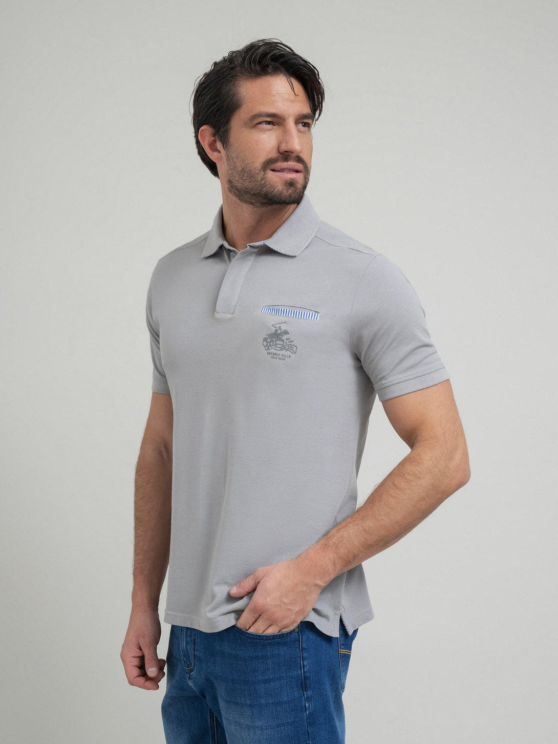 Beverly Hills Polo Club UK-HIDDEN POCKET POLO SHIRT GREY