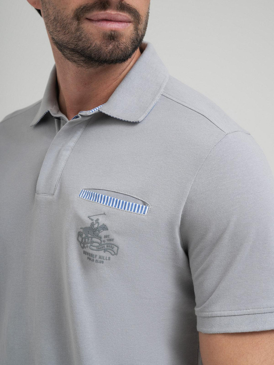 Beverly Hills Polo Club UK-HIDDEN POCKET POLO SHIRT GREY