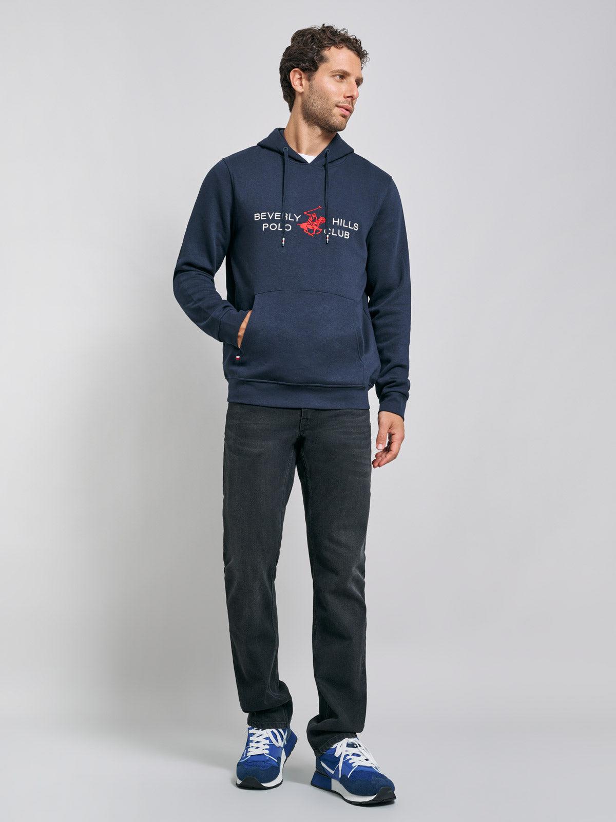 【BEVERLY HILLS POLO CLUB】青　ロゴ入り　パーカー　M ICON PONY BLOCK LOGO HOODIE NAVY – BEVERLY HILLS POLO CLUB