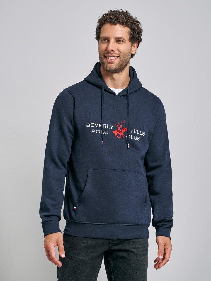 Beverly Hills Polo Club UK-ICON PONY BLOCK LOGO HOODIE NAVY
