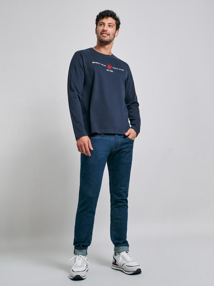 Beverly Hills Polo Club UK-ICON PONY BLOCK LOGO LS T-SHIRT NAVY
