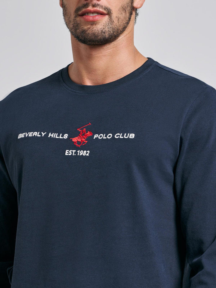 Beverly Hills Polo Club UK-ICON PONY BLOCK LOGO LS T-SHIRT NAVY
