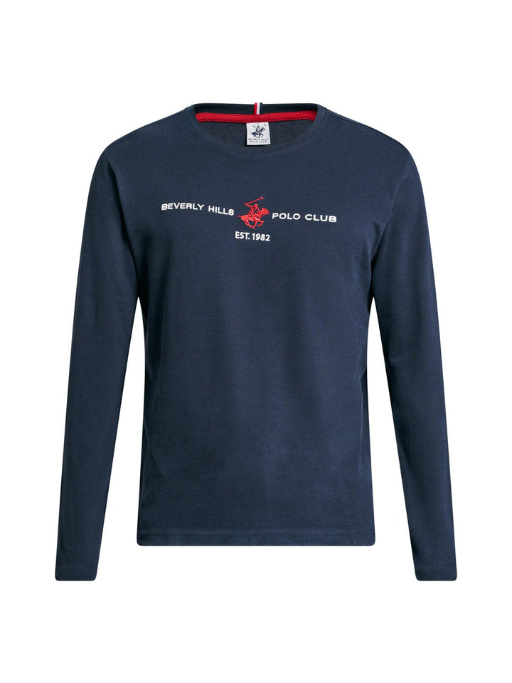 Beverly Hills Polo Club UK-ICON PONY BLOCK LOGO LS T-SHIRT NAVY