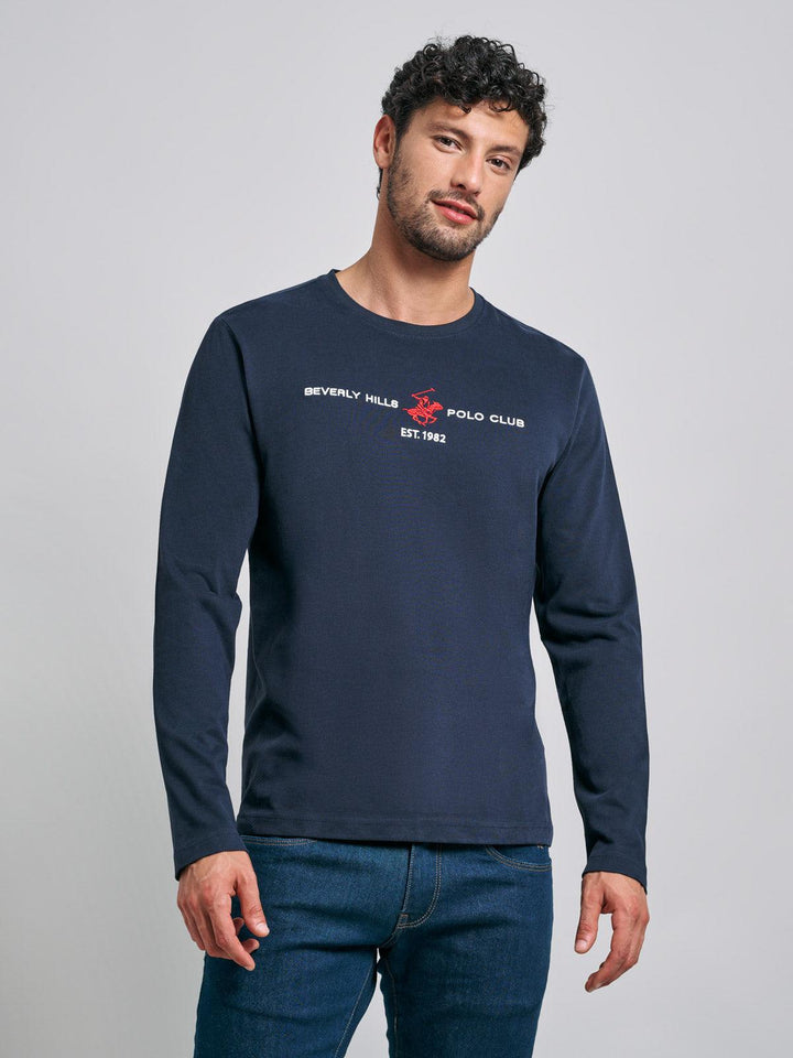 Beverly Hills Polo Club UK-ICON PONY BLOCK LOGO LS T-SHIRT NAVY