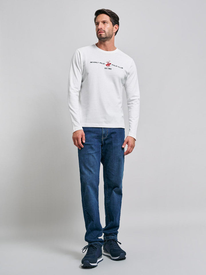 Beverly Hills Polo Club UK-ICON PONY BLOCK LOGO LS T-SHIRT WINTER WHITE