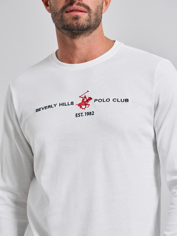 Beverly Hills Polo Club UK-ICON PONY BLOCK LOGO LS T-SHIRT WINTER WHITE