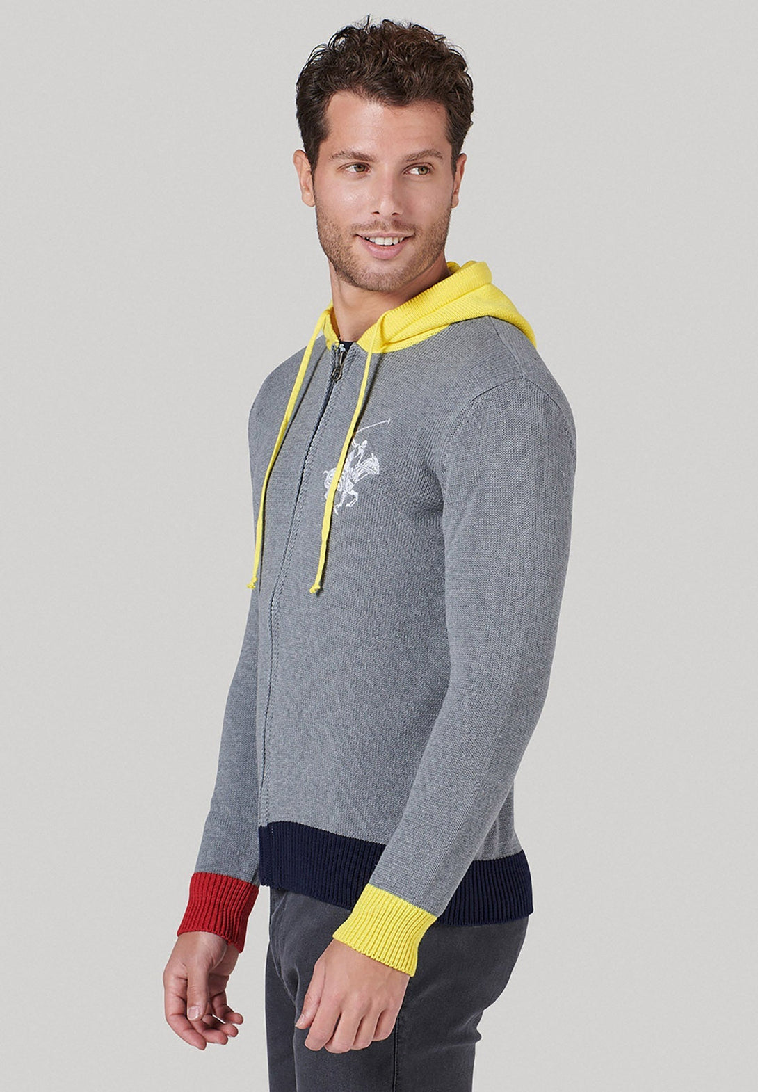 Beverly Hills Polo Club UK-ICON PONY FULL ZIP HOODED KNIT GREY MELANGE