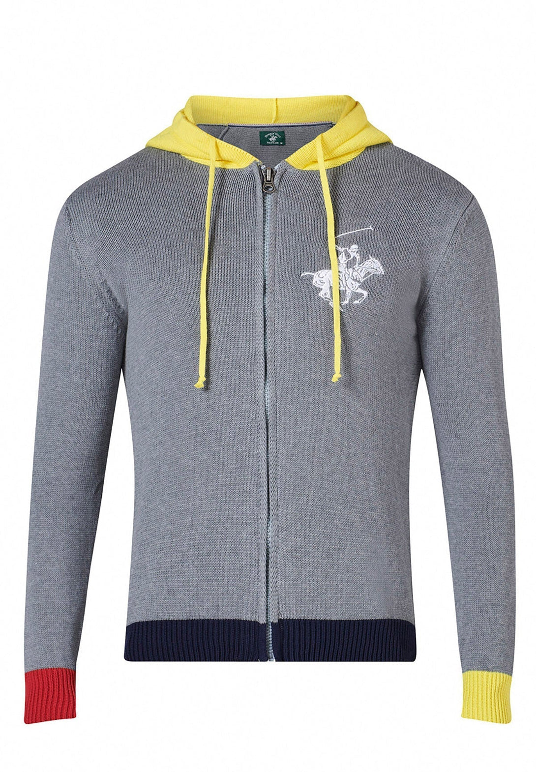 Beverly Hills Polo Club UK-ICON PONY FULL ZIP HOODED KNIT GREY MELANGE