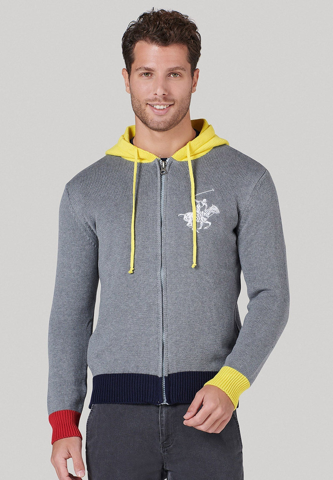 Beverly Hills Polo Club UK-ICON PONY FULL ZIP HOODED KNIT GREY MELANGE