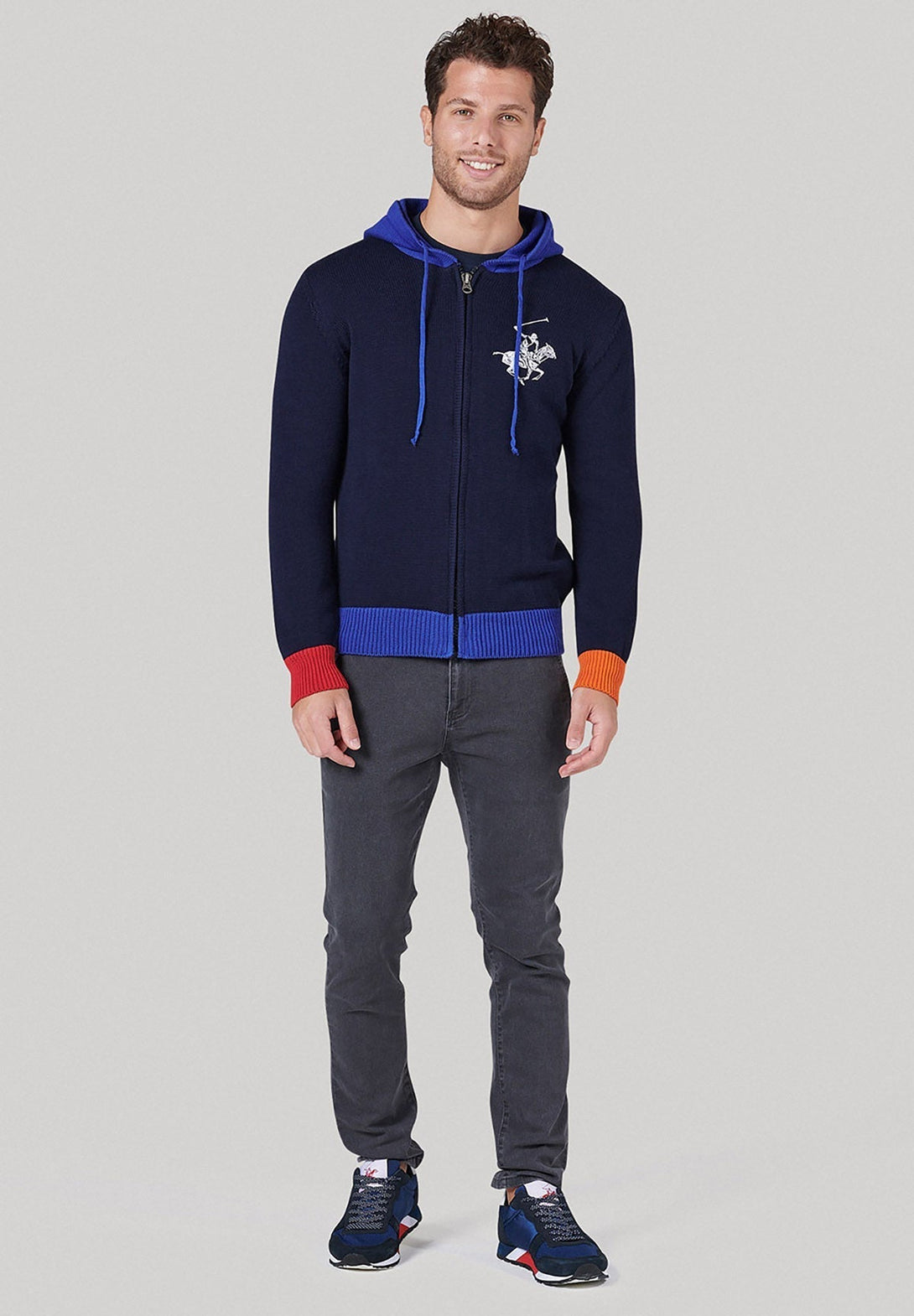 Beverly Hills Polo Club UK-ICON PONY FULL ZIP HOODED KNIT NAVY