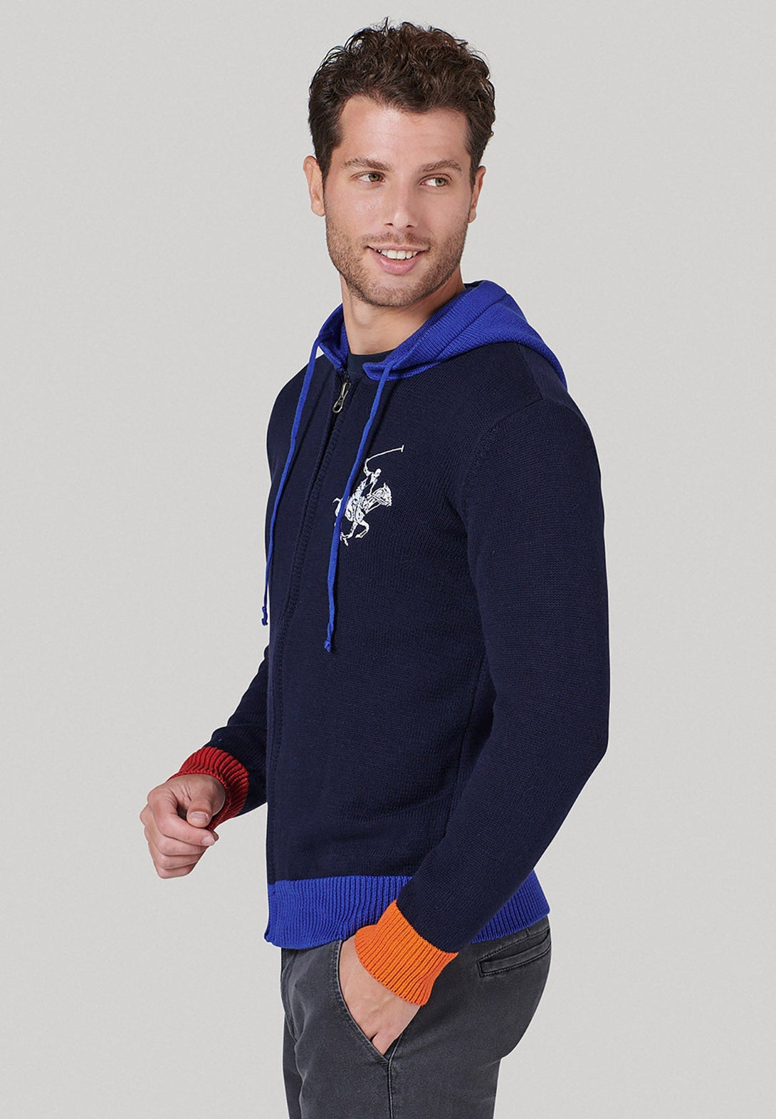 Beverly Hills Polo Club UK-ICON PONY FULL ZIP HOODED KNIT NAVY