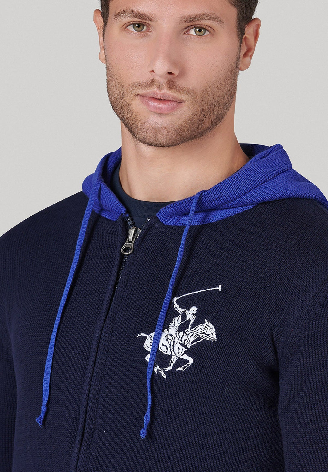 Beverly Hills Polo Club UK-ICON PONY FULL ZIP HOODED KNIT NAVY