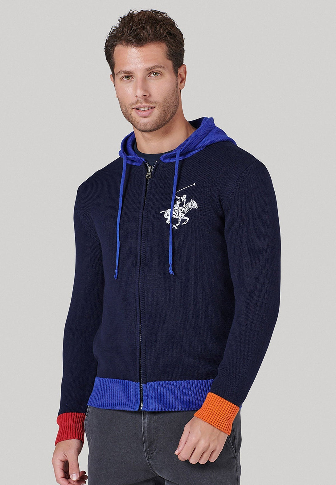 Beverly Hills Polo Club UK-ICON PONY FULL ZIP HOODED KNIT NAVY