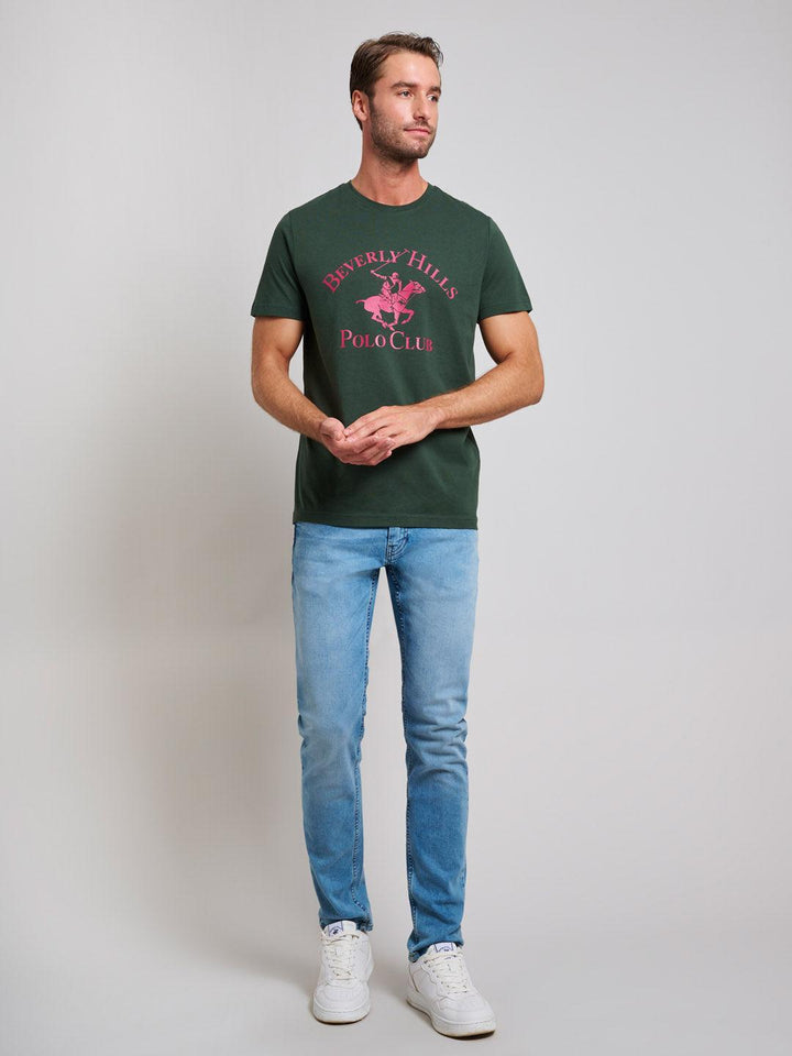 Beverly Hills Polo Club UK-ICON PRINT MODERN SLIM FIT T-SHIRT DARK FOREST GREEN