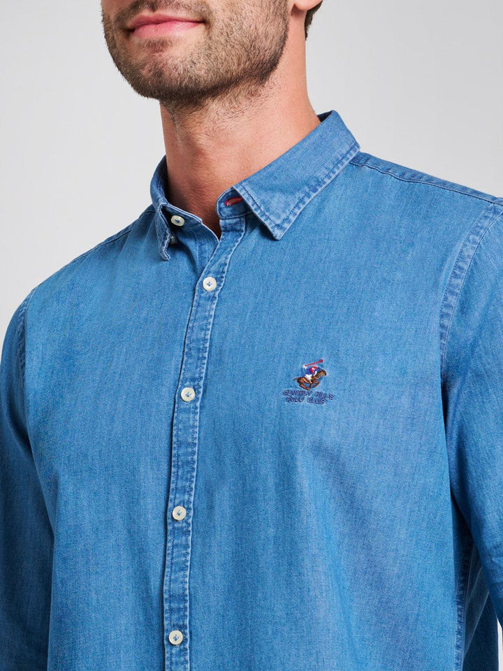 Beverly Hills Polo Club UK-INDIGO DENIM SHIRT MID WASH