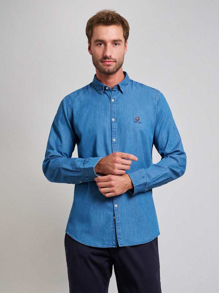 Beverly Hills Polo Club UK-INDIGO DENIM SHIRT MID WASH