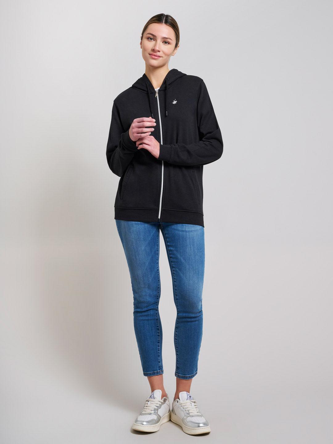Beverly Hills Polo Club UK-JERSEY FLEECE ZIP HOODIE CLUB BLACK