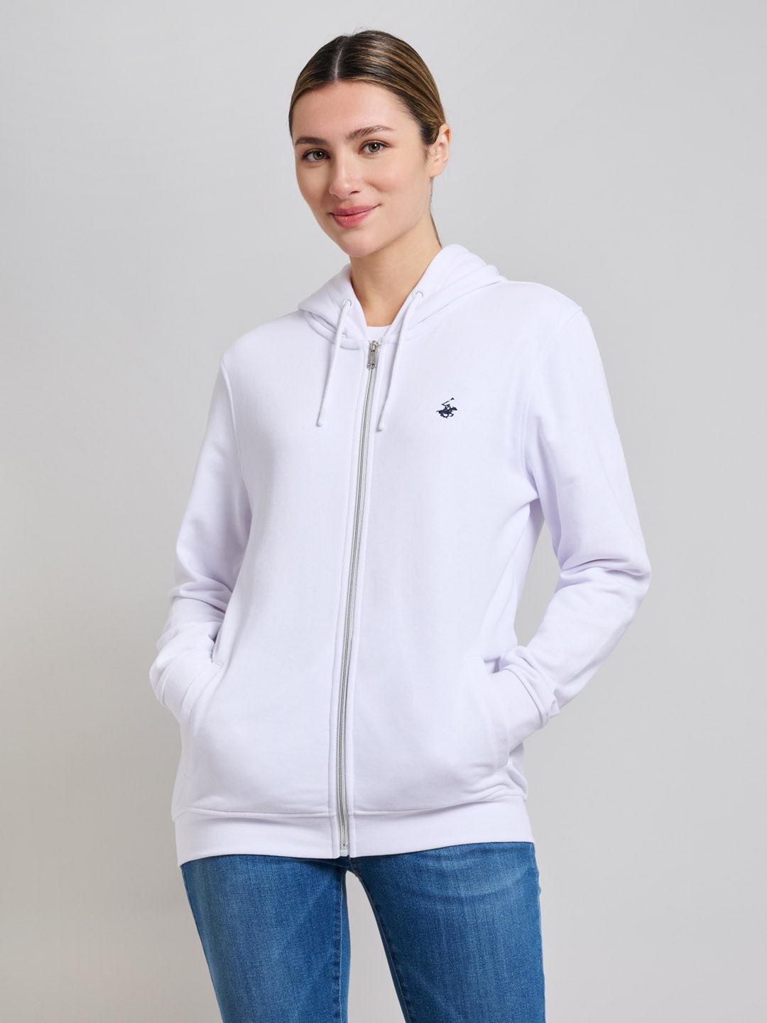 beverly hills polo club JERSEY FLEECE ZIP HOODIE GHOST WHITE