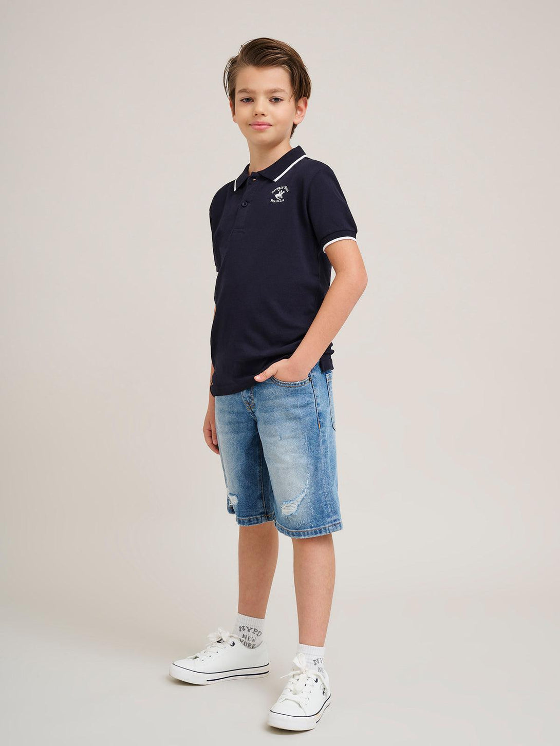 Beverly Hills Polo Club UK-JUNIOR TIPPED POLO PONY POLO SHIRT NAVY