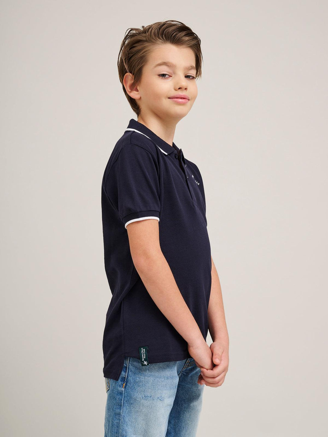 Beverly Hills Polo Club UK-JUNIOR TIPPED POLO PONY POLO SHIRT NAVY