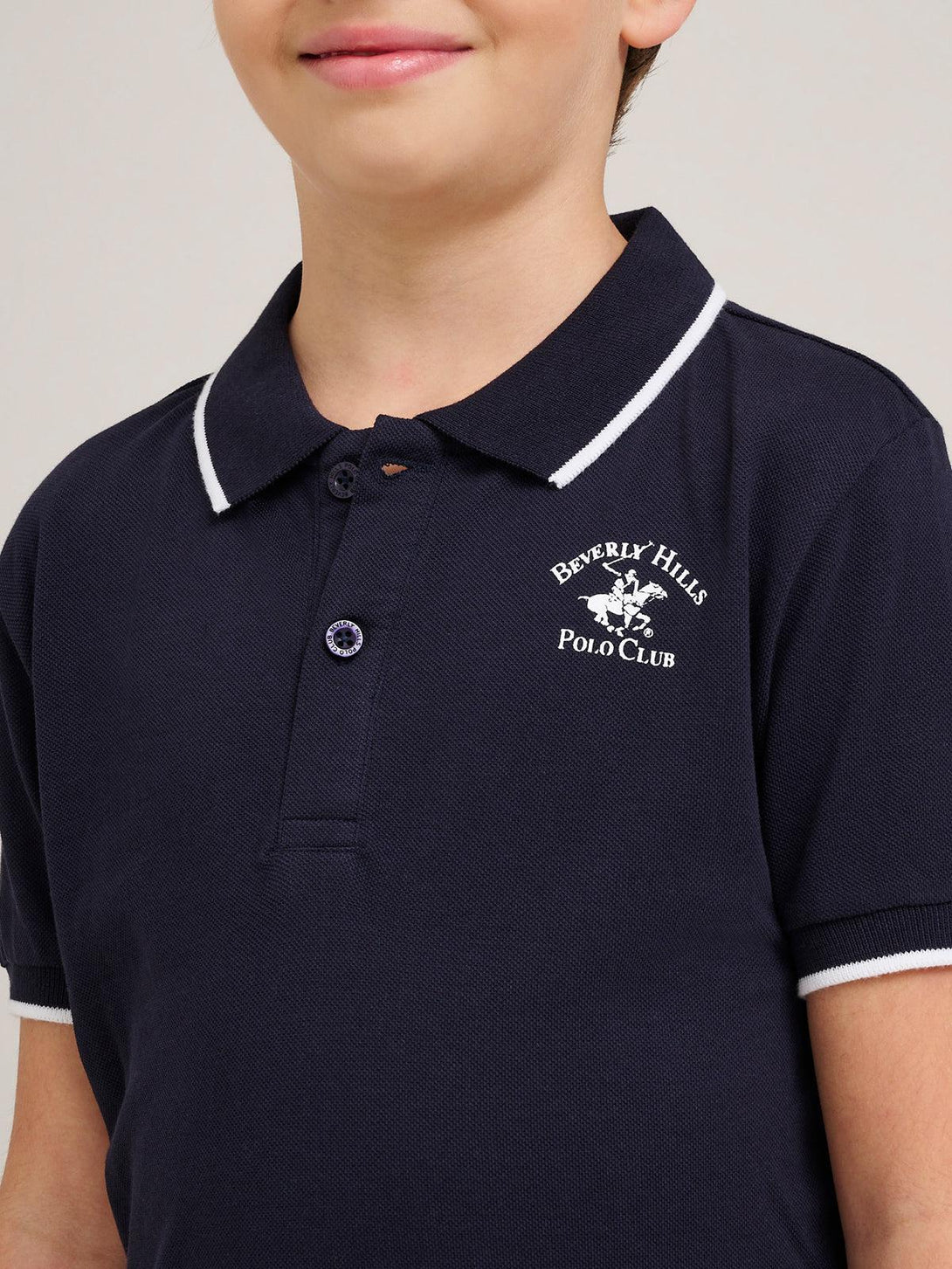 Beverly Hills Polo Club UK-JUNIOR TIPPED POLO PONY POLO SHIRT NAVY